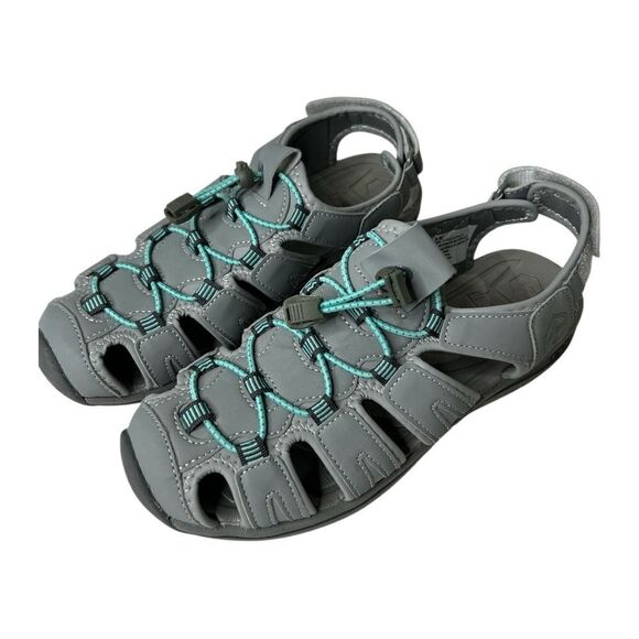 Khombu Women’s Gray Teal Adjustable Heel‎ Sandals Sz 9 - Picture 1 of 5